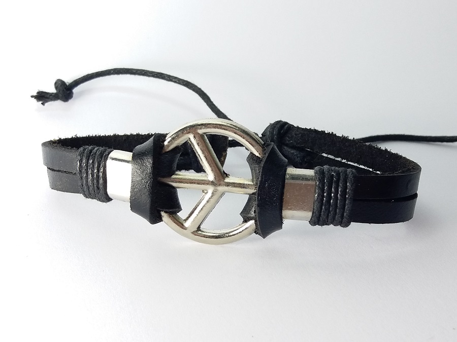 crna kožna peace narukvica za muškarce