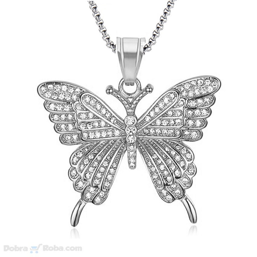 leptir ženska ogrlica od čelika sa cirkonima