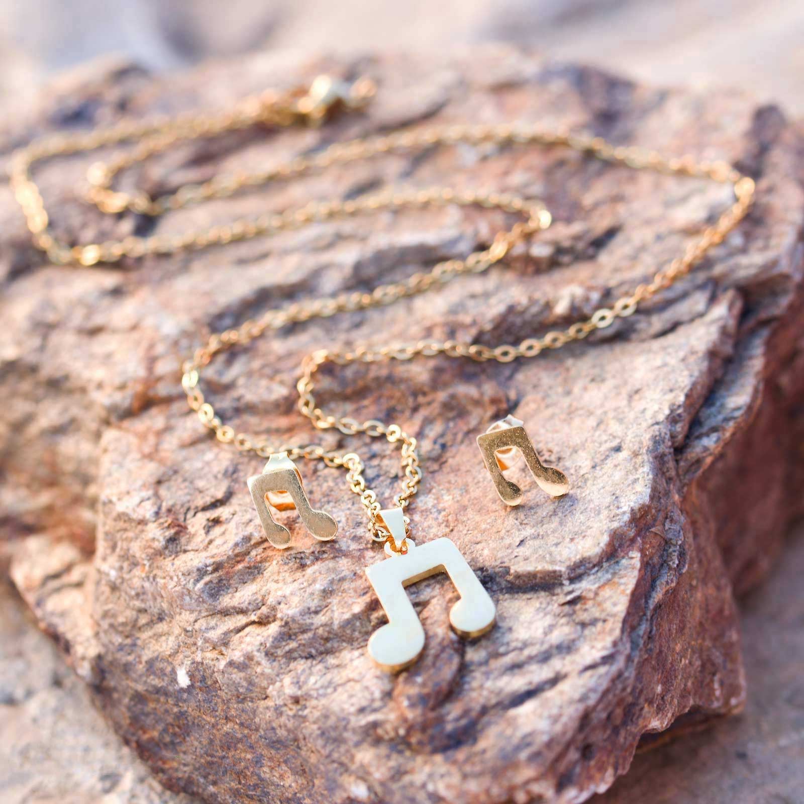 set minđuše i ogrlica u obliku muzičke note od hirurškog čelika prodaja ženskog nakita beograd novi sad kragujevac pančevo zrenjanin