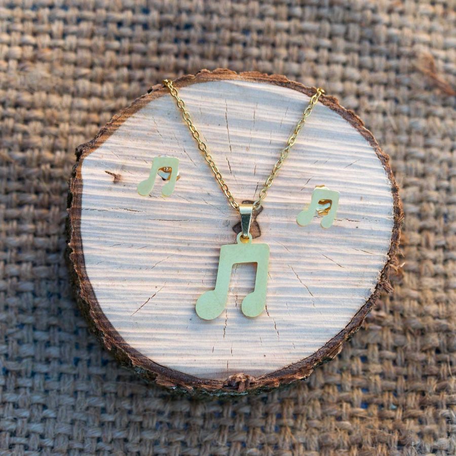 ženski set od hirurškog čelika violinski ključ ogrlica i naušnice za muzičare pevačicu