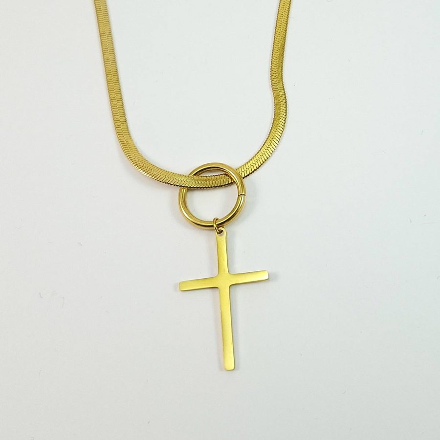 zlatna boja ženska ogrlica sa priveskom krstom srbija beograd novi sad niš subotica zrenjanin leskovac