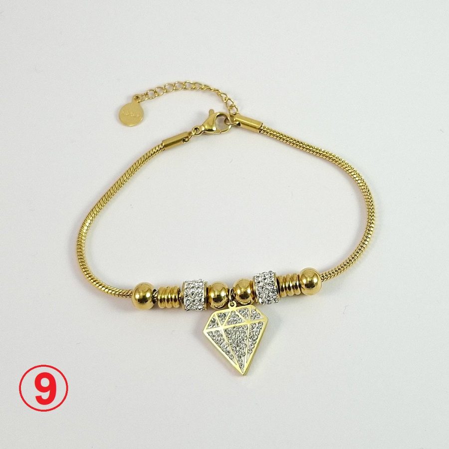 ženska narukvica u zlatnoj boji sa priveskom dijamant sa cirkonima