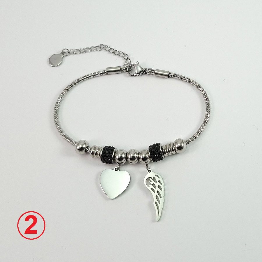 srce i krilo narukvica ženska od stainless steel 316L čelika antialergijskog