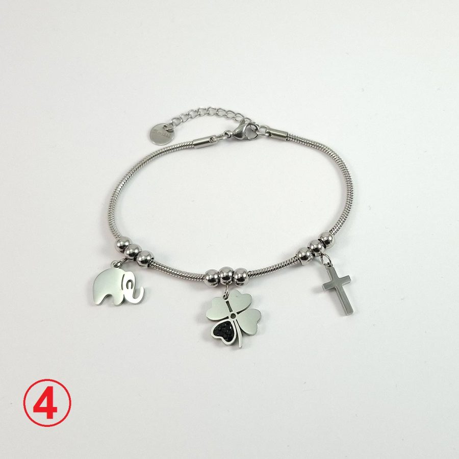 detelina slon i krstić privesci na ženskoj narukvica od čelika
