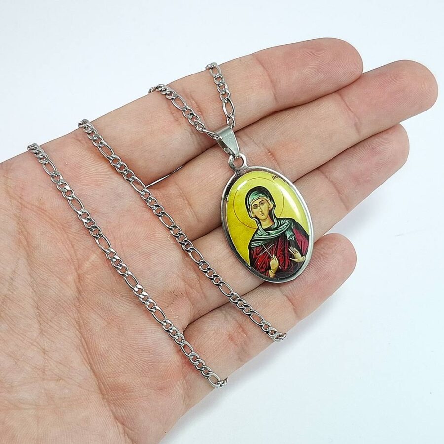 pravoslavne ogrlice od hirurškog čelika pancir rad tanak lančić sa priveskom medaljonom sa likom ortodox svetaca
